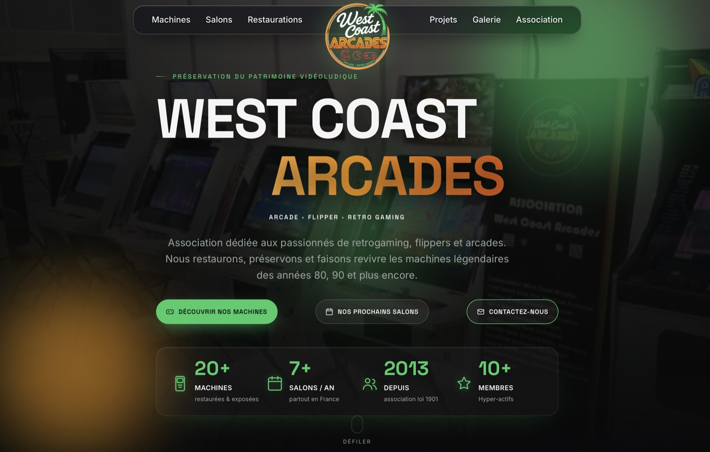 Site West Coast Arcades, dynamique et géré sur base JOOMA